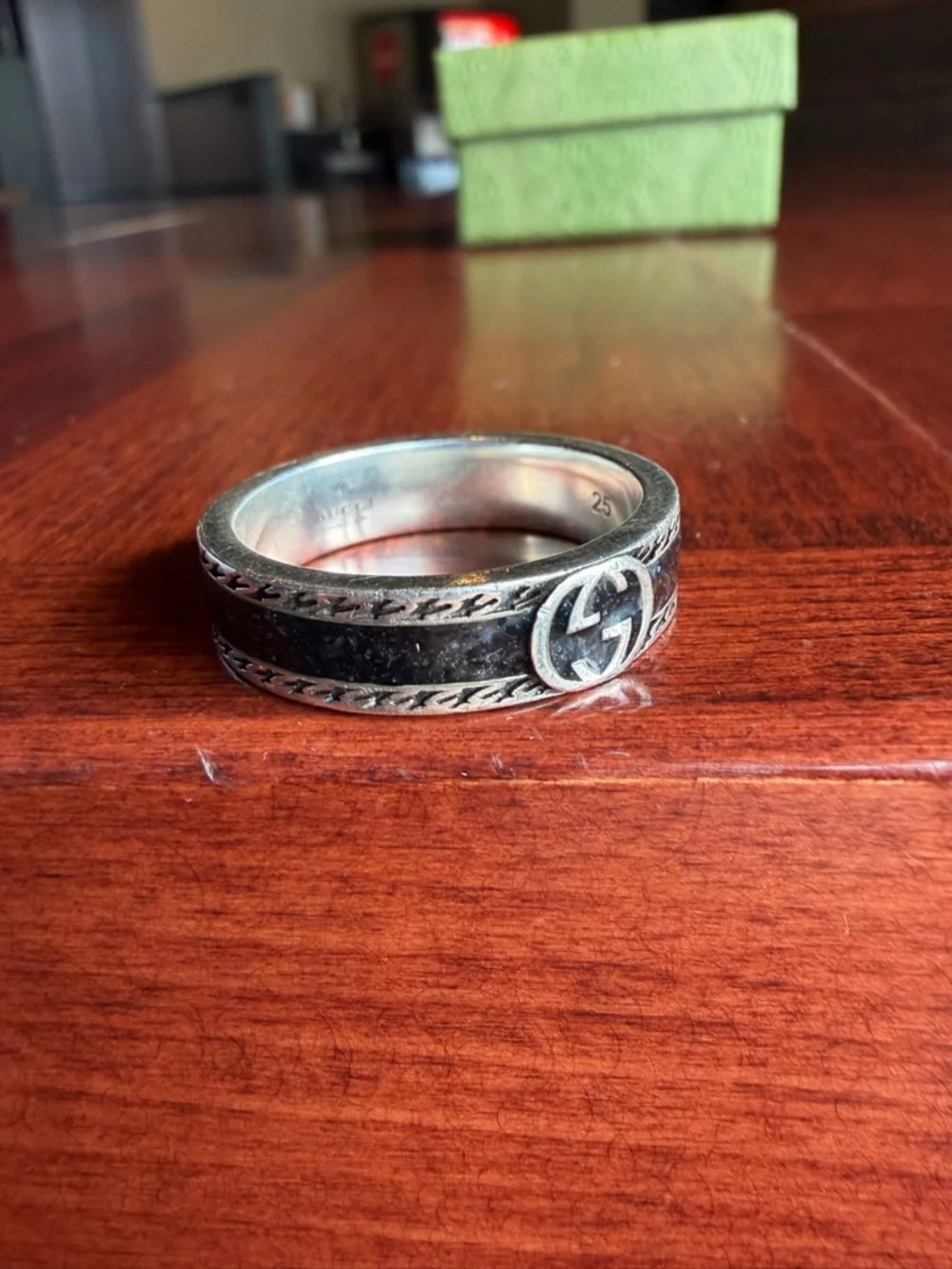 Gucci Silver Double G Engraved Band Ring